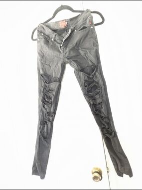 Tripp NYC Black Distressed Denim Pants with Mesh Fishnet Panels